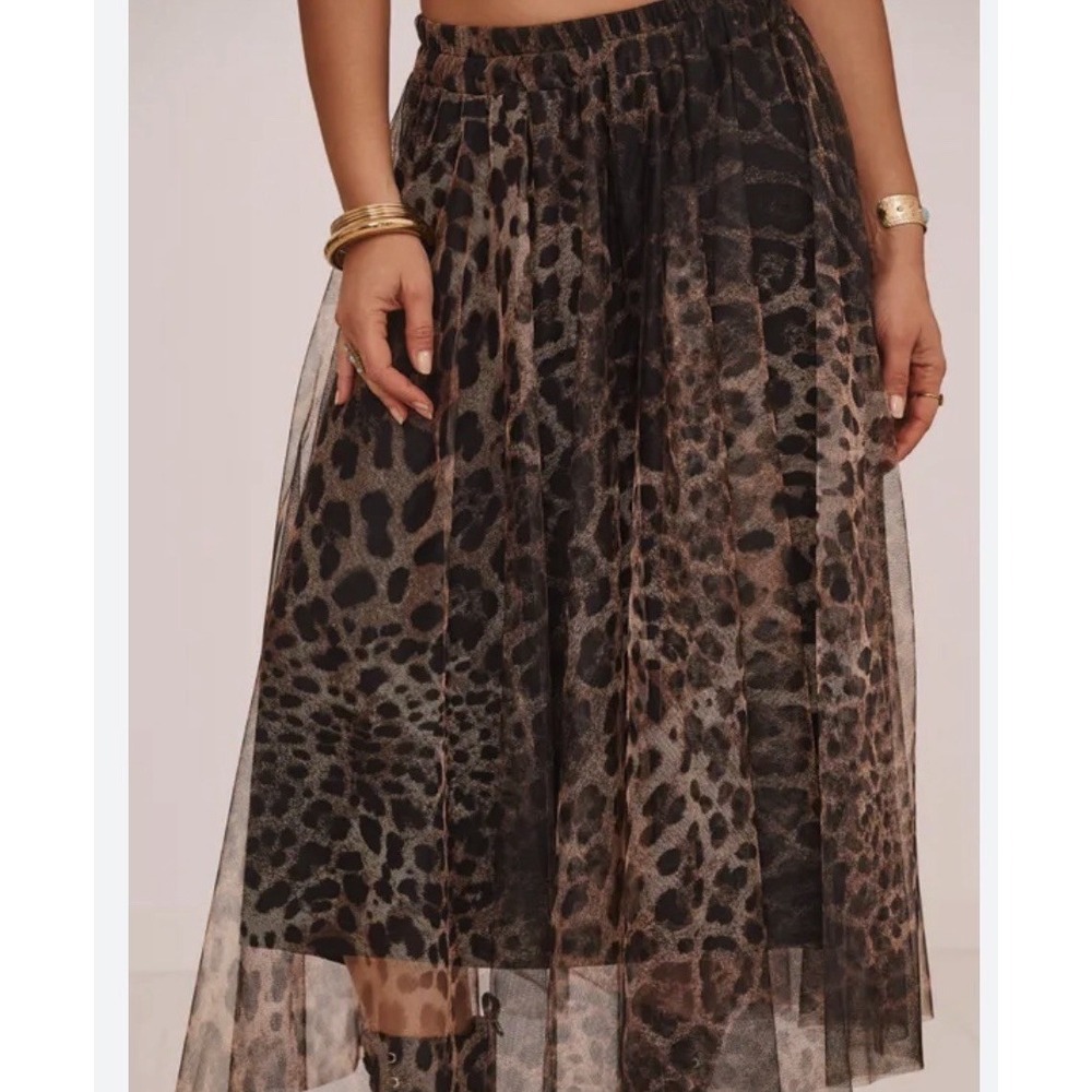 Gamiss Silk Animal Print Skirt Women's S Mesh Midi Skirt  Elastic Waist Festival